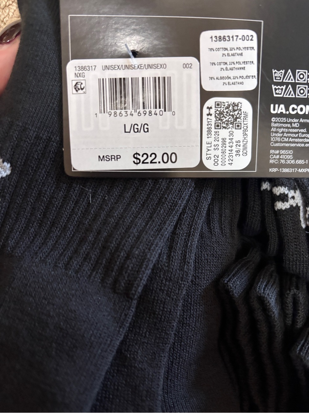 NEW-Under Armour UA Training Cotton Men's Black Ankle Socks - 6 Pack Sz 8.5-13 - Picture 2 of 2